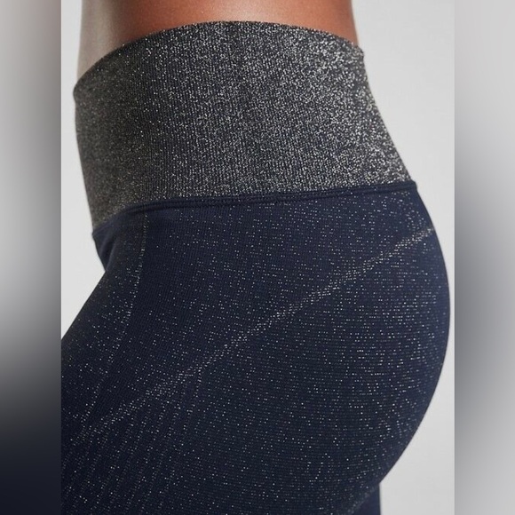 Athleta Twilight Tight Navy Sparkly Silver Metallic High Waisted Leggings Size L - Picture 4 of 15